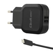 Qoltec Wandladegerät 2 x USB 3,4 A 17 W + USB-C