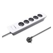 Qoltec Steckdosenleiste - 5 Steckdosen, 1,8m, weiß/grau