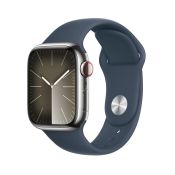 Apple Watch 9 LTE 41mm S/M Edelstahl silber Sportarmband sturmblau