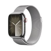 Apple Watch 9 41 mm LTE Edelstahl silber Milanaise-Armband silber