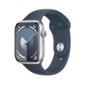 Apple Watch 9 GPS 45mm M/L Aluminium silber Sportarmband sturmblau