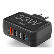 Hama 33W Wandladegerät A 1xQC3.0, 3x USB-A SCHWARZ