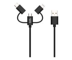 Silver Monkey 3-in-1 USB-C, Micro USB, Lightning MFI Kabel 1m