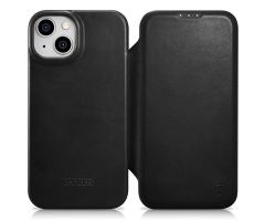 iCarer Premium Leder Folio Case für iPhone 14 (MagSafe) schwarz