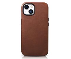 iCarer Premium Lederhülle Ölwachs für iPhone 14 Plus (MagSafe) brau