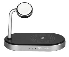 Verbatim Aluminium-Ladestation 3in1 WCS-02 Qi MFi QC 3.0 USB-A