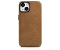 iCarer Premium Lederhülle Ölwachs für iPhone 14 Plus (MagSafe) brau