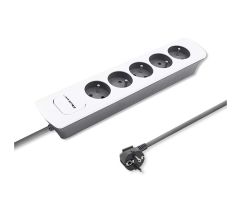 Qoltec Steckdosenleiste - 5 Steckdosen, 1,8m, weiß/grau