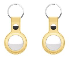 KeyBudz AirTag Schlüsselanhänger Lederetui AirTag pastellgelb 2 Stück