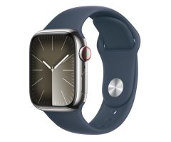 Apple Watch 9 LTE 41mm Edelstahl silber Sportarmband sturmblau