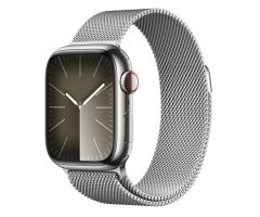 Apple Watch 9 41 mm LTE Edelstahl silber Milanaise-Armband silber