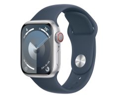 Apple Watch 9 LTE 41mm M/L Aluminium silber Sportarmband sturmblau