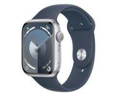 Apple Watch 9 GPS 45mm M/L Aluminium silber Sportarmband sturmblau