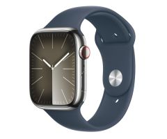 Apple Watch 9 LTE 45mm Edelstahl silber Sportarmband sturmblau