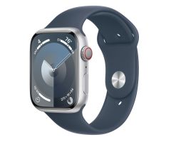 Apple Watch 9 LTE 45mm Aluminium silber Sportarmband sturmblau