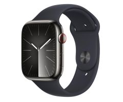 Apple Watch 9 LTE 45mm Edelstahl graphit Sportarmband mitternacht