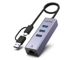 Unitek USB-C-Hub - 3x USB-C, Ethernet