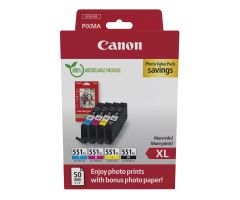 Canon Set mit 4 CLI-551XL CMYK-Tinten + Fotopapier 50 Stk