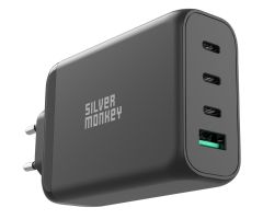 Silver Monkey Netzladegerät GaN 140W USB-C PD 3.1 + USB 3.0 QC Schwarz