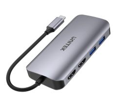 Unitek USB-C Hub 5Gbps, 2x HDMI 4K,Kartenleser SD, RJ-45, PD 100W