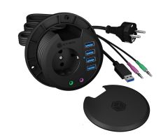 ICY BOX 4-Port-Tisch-Hub mit Schuko-Steckdose
