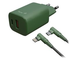 Hune GaN 20W USB-C+USB-A + 1,2 m Lightning-Netzteil