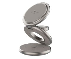 FIXED MagPowerstation Rundes kabelloses 3-in-1-Ladegerät aus Titan