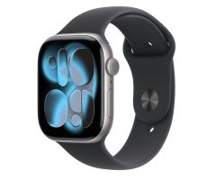 Apple Watch 11 42/Graues Aluminium/Schwarzes Armband M/L 5G
