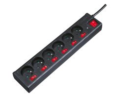 Hama Überspannungsschutzleiste - 6 Steckdosen, 1,4 m, separater Schalter